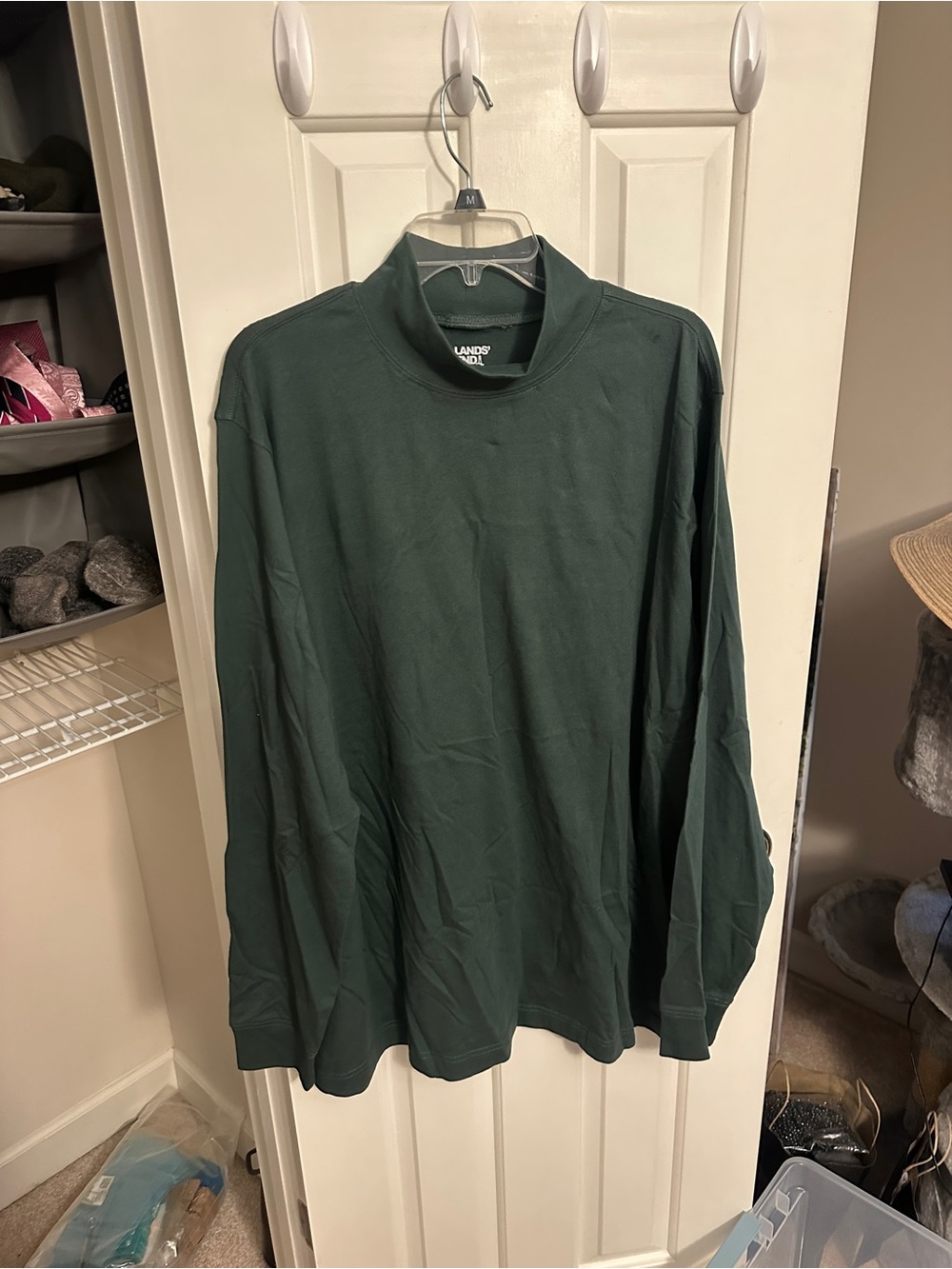 Lands' End Men’s Forest Green Mock Neck Long Sleeve Tee